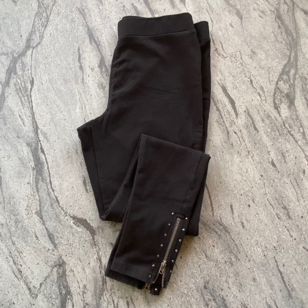 Petite Side Zip w Studs High Rise Skinny Leggings - Picture 3 of 6